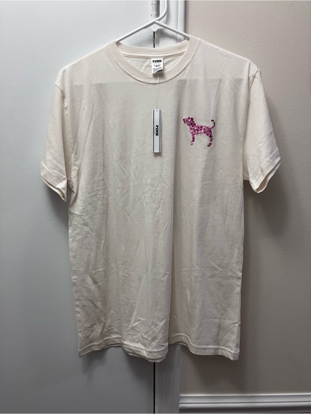 PINK Victoria's Secret Cream Tee with Pink Sequin Dog